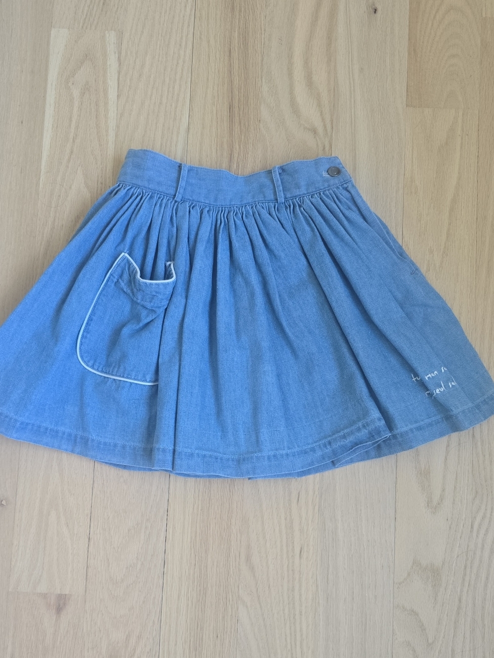Light Blue Denim-Effect Gathered Skirt for Kids